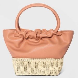 A New Day Straw  mini tote handbag faux leather NWT